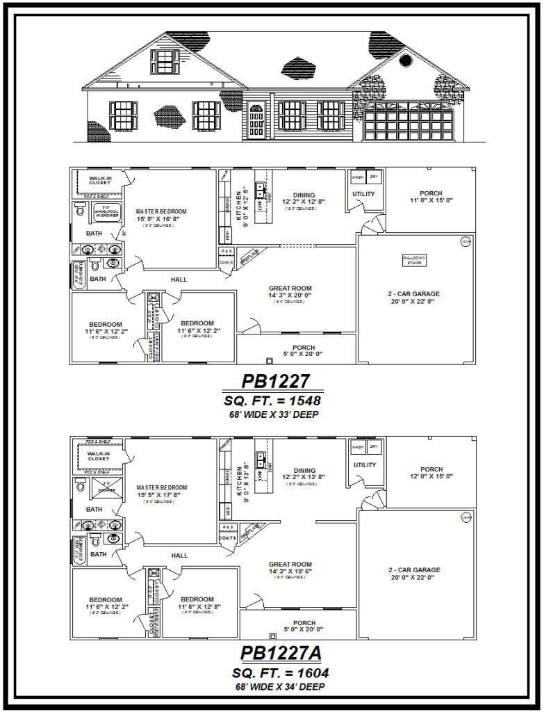 picture of house plan #PB1227 and #PB1227A