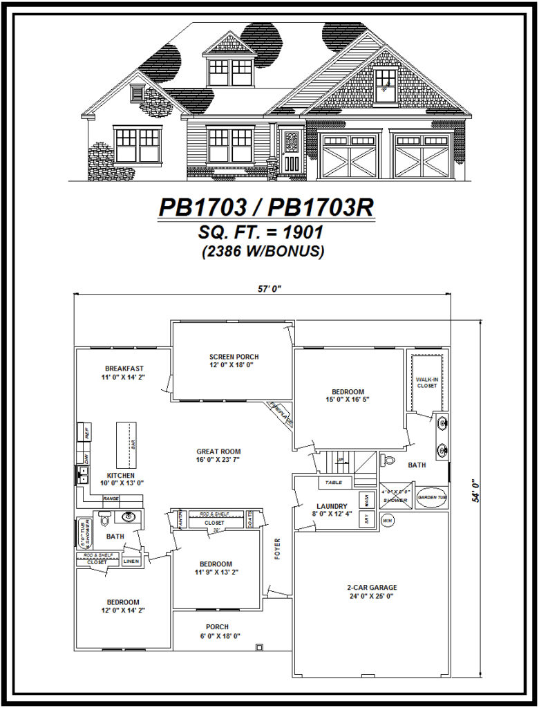 picture of house plan #PB1703 and #PB1703R